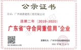 热烈祝贺我司连续两年荣获广东省“重合同守信用”企业